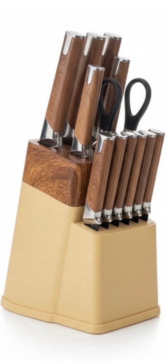 Custom kitchen knife set wood grain