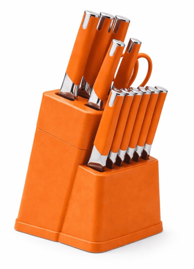 custom kitchen knife set orange