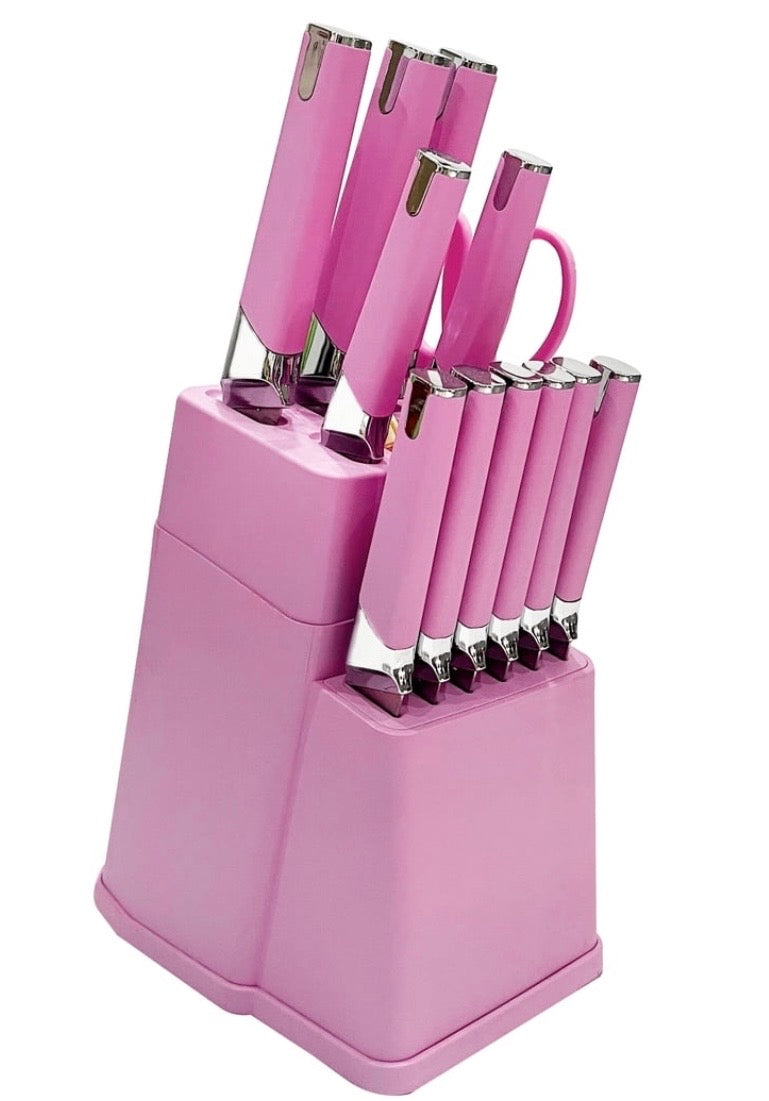 custom kitchen knife set pink