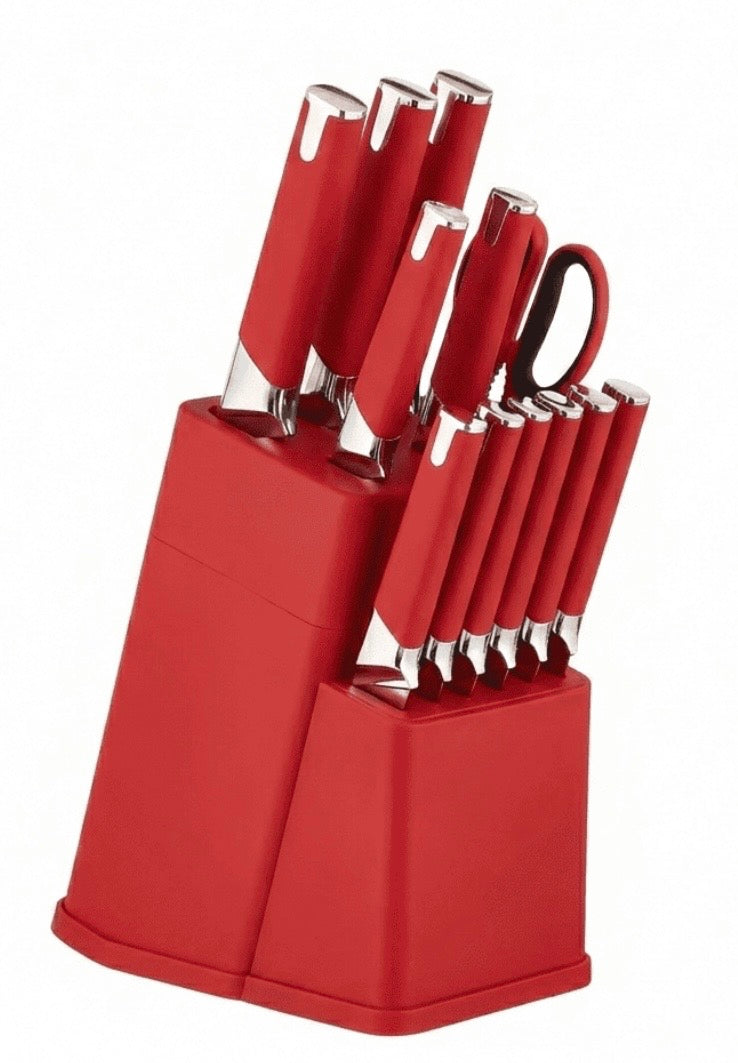 custom kitchen knife set red